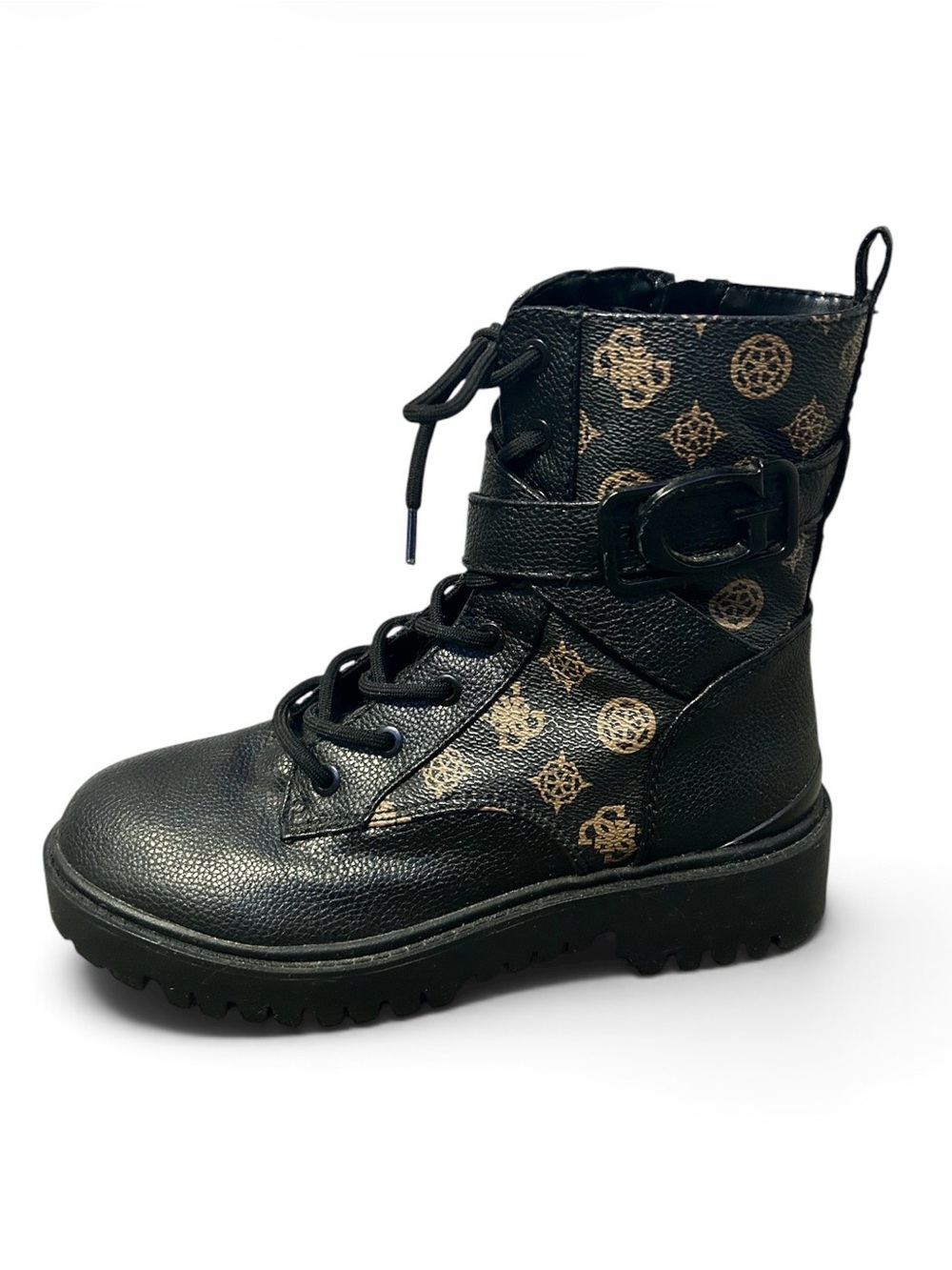 Guess Black Leather Boots with Gold pattern